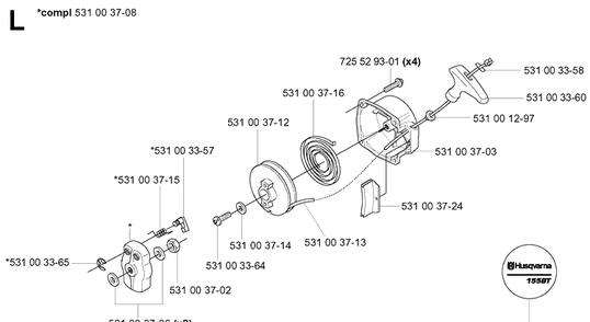 Starter 2 Diagram and Parts List for 155BT 20053300001-Current Husqvarna Leaf Blower / Vacuum