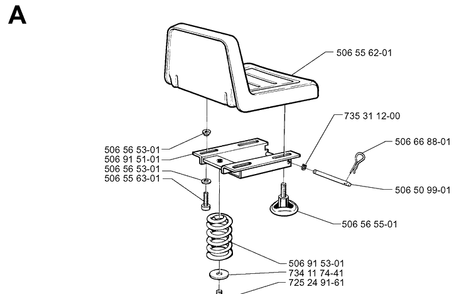 Seat Diagram and Parts List for RIDER850 1998-03 Husqvarna Lawn Mower