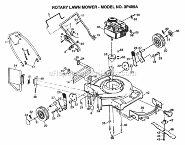 Page B Diagram and Parts List for 3P409A 1999 And Before Husqvarna Lawn Mower