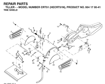 Tine Shield Diagram and Parts List for CRT51 (HECRT51N)(2004-01) Husqvarna Cultivator