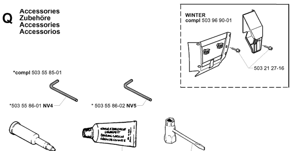 Accessories Diagram and Parts List for 365 19994500001-20020100000 Husqvarna Chainsaw