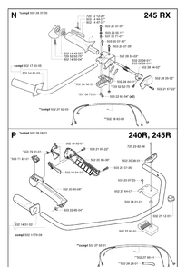Handle And Controls Diagram and Parts List for 245R 20023100001-Current Husqvarna Brush Cutter