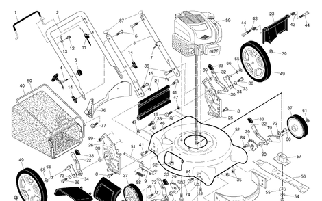 Frame And Engine Diagram and Parts List for LC121P  Husqvarna Lawn Mower