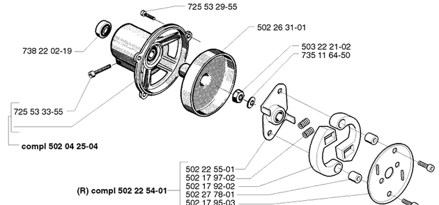Clutch Assembly Diagram and Parts List for 250R 1999-04 Husqvarna Brush Cutter
