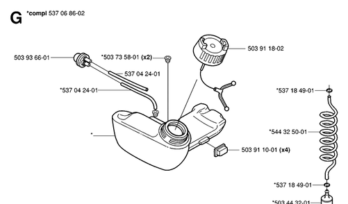 Fuel Tank 3 Diagram and Parts List for 326P 20062800001-20081199999 Husqvarna Pole Saw