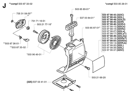 Starter Diagram and Parts List for 325RDX 20020100001-20051800000 Husqvarna Brush Cutter