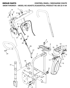 Control Panel And Discharge Chute Diagram and Parts List for 8524STE (HL8524STEA)(2004-08) Husqvarna Snow Blower