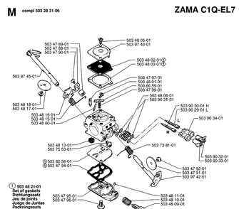 Carburetor Details Diagram and Parts List for 55 (RANCHER)(19983100001-20001900000) Husqvarna Chainsaw