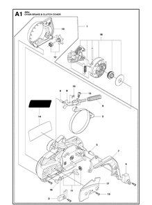 Chain Brake Clutch Cover Diagram and Parts List for 445E 2011-07 Husqvarna Chainsaw