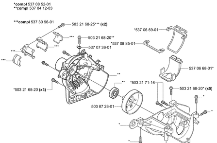 Crankcase Diagram and Parts List for 323L 2004-03 Husqvarna Brush Cutter
