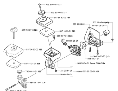 Air Filter/Carburetor Diagram and Parts List for 323L 2007-01 Husqvarna Trimmer