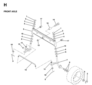 Front Axle Diagram and Parts List for LT125 1998-02 Husqvarna Lawn Tractor