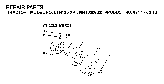 Wheels And Tires Diagram and Parts List for CTH180XP (96061000600,954170212)(2005-01) Husqvarna Lawn Tractor