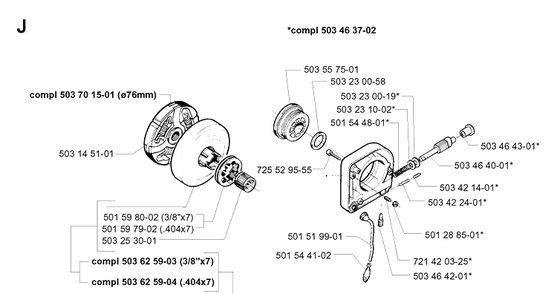 Clutch And Oil Pump Diagram and Parts List for 394XP 19960100001-19980900000 Husqvarna Chainsaw