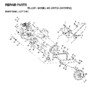 Mainframe, Left Side Diagram and Parts List for CRT52 (HCCRT52, 954140020)(1997-01) Husqvarna Tiller