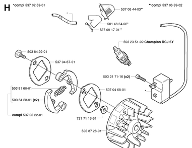 Ignition System And Clutch Diagram and Parts List for 326EX 20020500001-20144799999 Husqvarna Edger