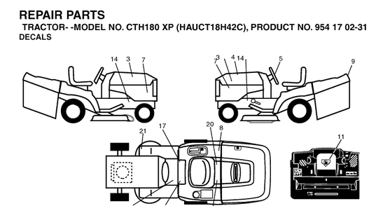 Decals Diagram and Parts List for CTH180XP (HAUCT18H42C)(2004-09) Husqvarna Lawn Tractor