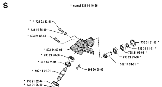 Bevel Gear Diagram and Parts List for 132R 19920100001-19931400000 Husqvarna Brush Cutter
