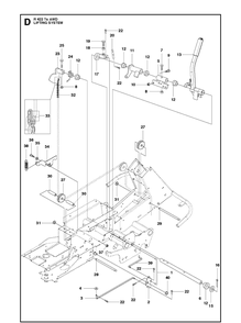 Mower Lift / Deck Lift Diagram and Parts List for R422TS AWD Husqvarna Lawn Mower