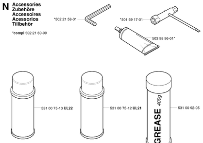 Accessories Diagram and Parts List for 323HD60 20022200001-20062300000 Husqvarna Hedge Trimmer