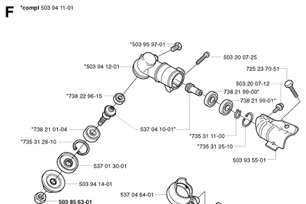 Bevel Gear Diagram and Parts List for 325RDX 20020100001-20051800000 Husqvarna Brush Cutter