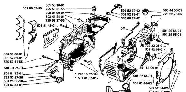 Crankcase Assembly Diagram and Parts List for 61 1989-02 Husqvarna Chainsaw