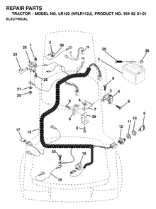 Electrical Diagram and Parts List for LR120 (954820101-J)(2000-02) Husqvarna Lawn Tractor