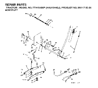 Mower Lift / Deck Lift Diagram and Parts List for YTH1542XP (HAU15H42J, 954170225)(2004-09) Husqvarna Lawn Tractor