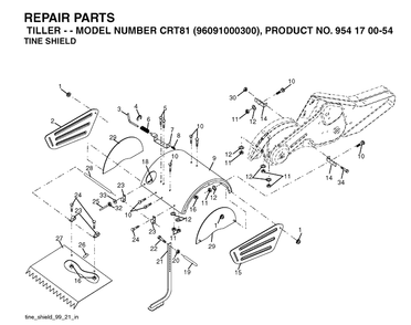 Tine Shield Diagram and Parts List for CRT81 (96091000300)(2005-01) Husqvarna Cultivator