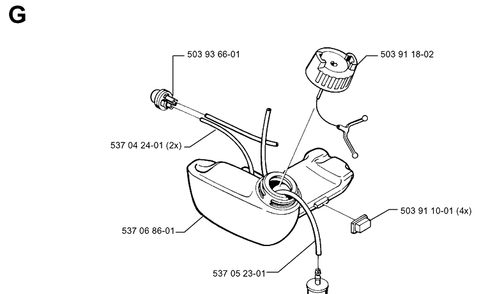 Fuel Tank Diagram and Parts List for 322E 19994000001-20010100000 Husqvarna Edger