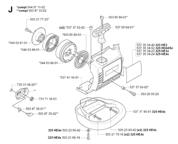 Starter Diagram and Parts List for 323HE3 20090900001-Current Husqvarna Hedge Trimmer