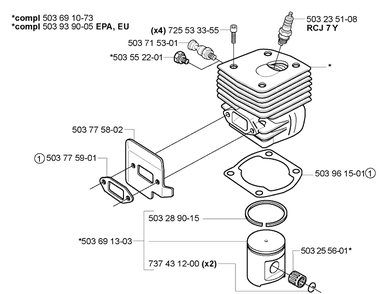 Piston Cylinder Diagram and Parts List for 365EPA 2005-05 Husqvarna Chainsaw