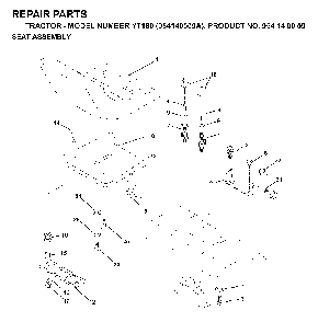 Seat Diagram and Parts List for YT180 (954140009A)(1997-01) Husqvarna Lawn Tractor