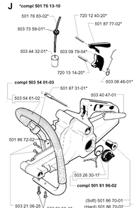 Fuel Tank And Handle Diagram and Parts List for 257 19960100001-19980900000 Husqvarna Chainsaw