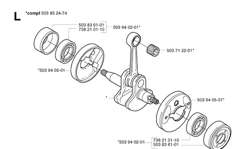 Crankshaft Diagram and Parts List for 326P 20021800001-20042300000 Husqvarna Pole Saw
