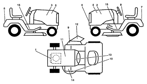 Decals Diagram and Parts List for LT125 (954000332-D)(1991-10) Husqvarna Lawn Tractor