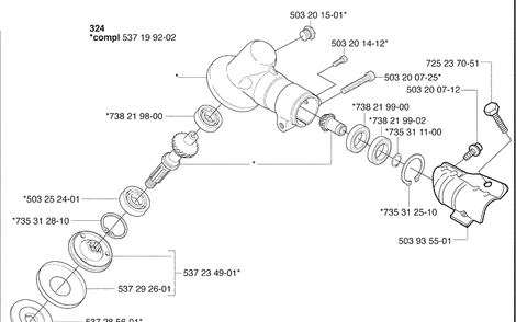 324 Gearbox Diagram and Parts List for 324RX 2009-06 Husqvarna Brush Cutter