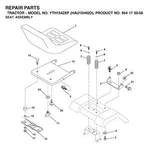 Seat Diagram and Parts List for YTH1542XP (954170056-D)(2003-01) Husqvarna Lawn Tractor