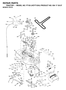 Mower Deck / Cutting Deck Diagram and Parts List for YT150 (954170037-H)(2001-09) Husqvarna Lawn Tractor