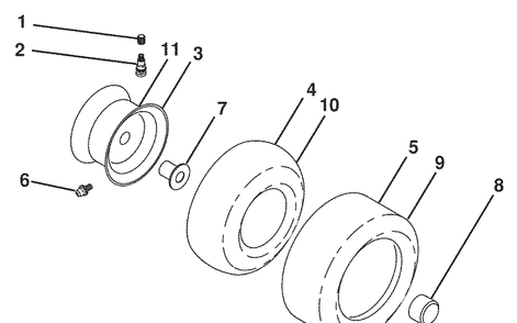 Wheels And Tires Diagram and Parts List for LTH1538 (96043003802)(2008-04) Husqvarna Lawn Mower
