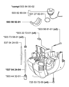 Fuel Tank/Crankcase Diagram and Parts List for 225L 2000-10 Husqvarna Trimmer