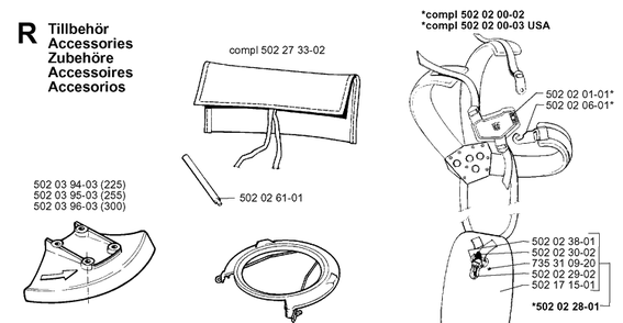 Accessories 2 Diagram and Parts List for 265RX 19954500001-19991000000 Husqvarna Brush Cutter