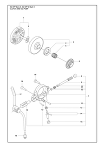 Clutch And Oil Pump Diagram and Parts List for 562XPMARKII  Husqvarna Chainsaw