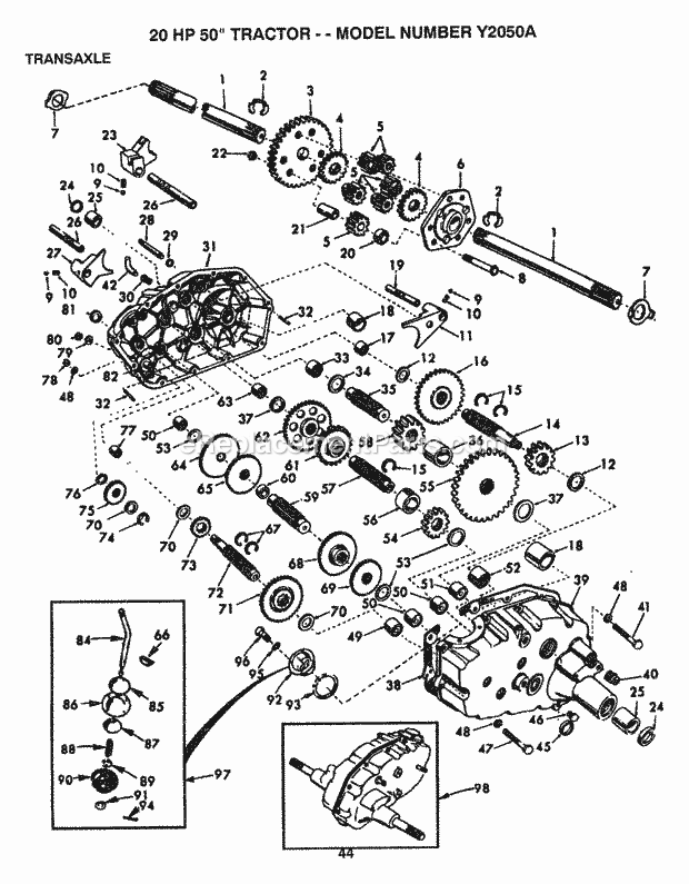 20hp 50" Tractor-Steering Diagram and Parts List for Y2050A 1992 Husqvarna Lawn Tractor