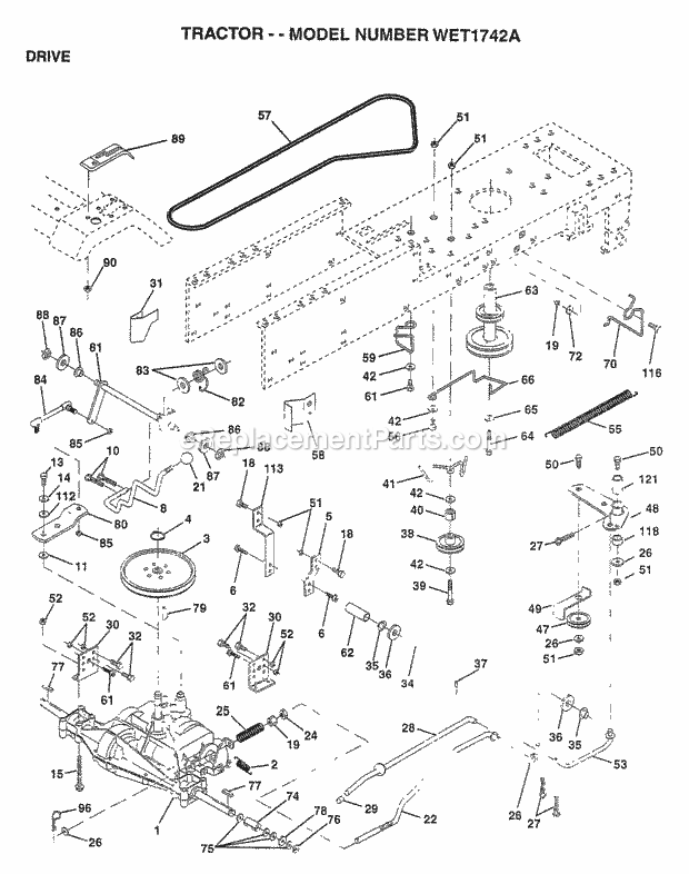 Drive Diagram and Parts List for WET1742A 1997 Husqvarna Lawn Tractor