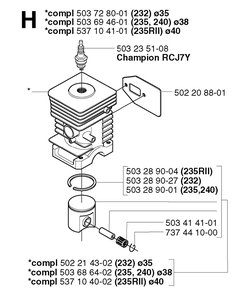 Cylinder Piston Diagram and Parts List for 240RJ 20023500001 & Above Husqvarna Trimmer