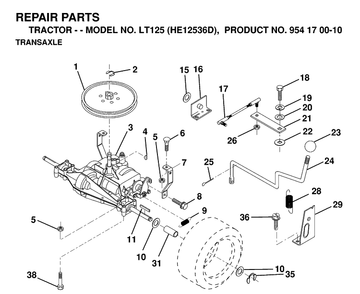 Transmission Diagram and Parts List for LT125 (HE12536D)(1998-12) Husqvarna Lawn Tractor