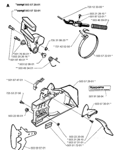 Chain Brake Diagram and Parts List for 266 1993-09 replaced by 266 Husqvarna Chainsaw