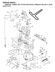 Mower Deck / Cutting Deck Diagram and Parts List for YTH130 (954170026-L)(2001-09) Husqvarna Lawn Tractor