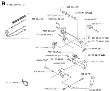 Handle And Controls Diagram and Parts List for 165BT 20041800001-Current Husqvarna Leaf Blower / Vacuum